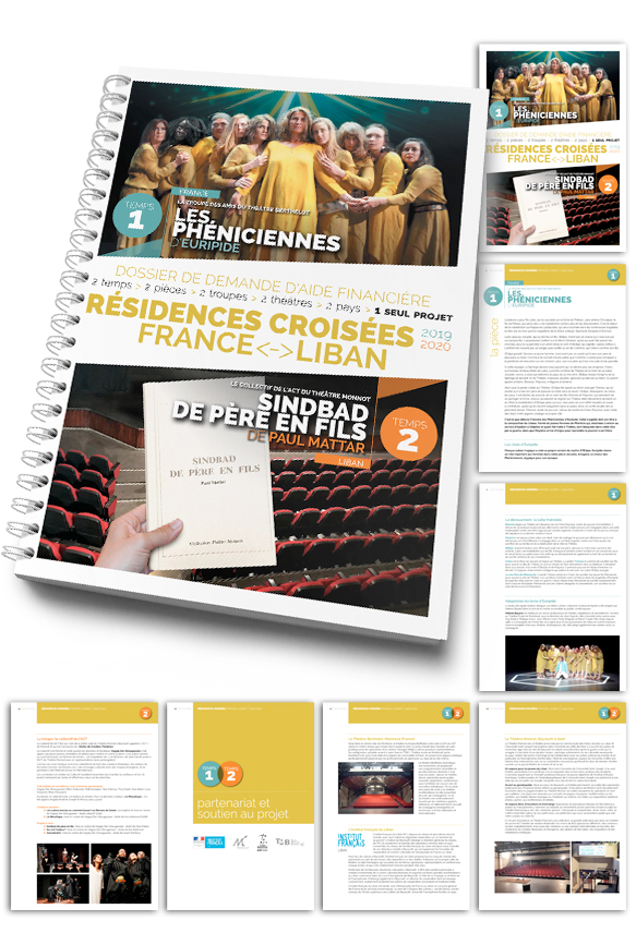 Graphisme de dossier Théâtre Les Phéniciennes | Marie Cayet / Les Amis du Théâtre Berthelot
