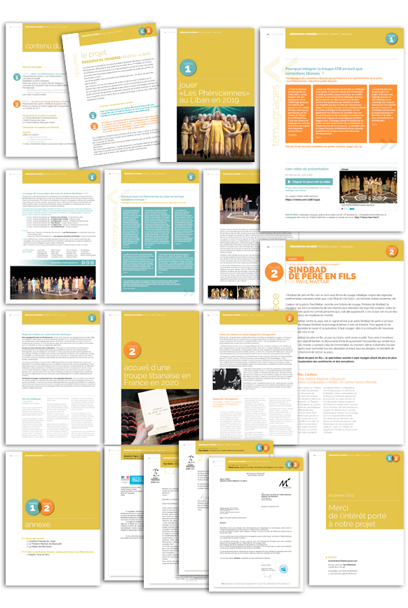 Graphisme de dossier Théâtre Les Phéniciennes | Marie Cayet / Les Amis du Théâtre Berthelot