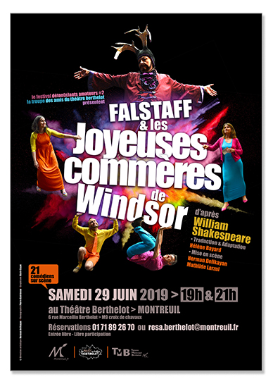 affiche troupe Les Amis du Théâtre Berthelot Montreuil, William Shakespeare, Les joyeuses commères de Windsor | graphisme © Marie Cayet